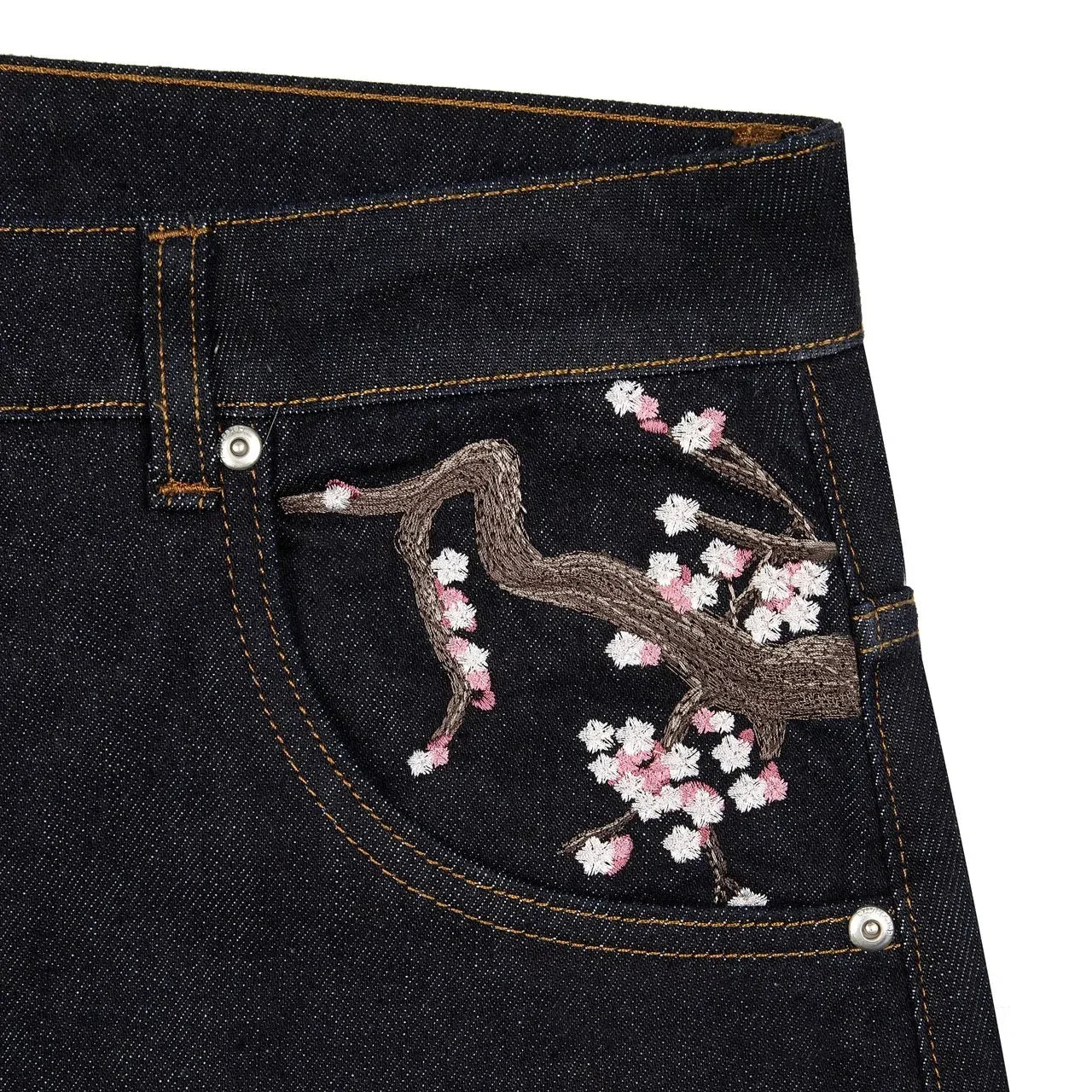 Derschutze-pantalones vaqueros con bordado de flores de cerezo para mujer, Vaqueros de pierna ancha rectos holgados Vintage Y2k, ropa de calle para hombre