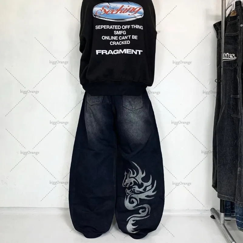 High Street Retro Harajuku Streetwear Trousers American Style Baggy Washed Jeans Men Gothic Punk Trendy Loose Casual Cargo Pants