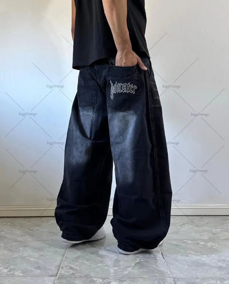 High Street Retro Harajuku Streetwear Trousers American Style Baggy Washed Jeans Men Gothic Punk Trendy Loose Casual Cargo Pants