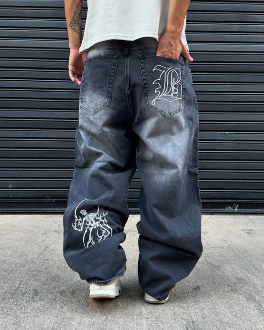 High Street Retro Harajuku Streetwear Trousers American Style Baggy Washed Jeans Men Gothic Punk Trendy Loose Casual Cargo Pants