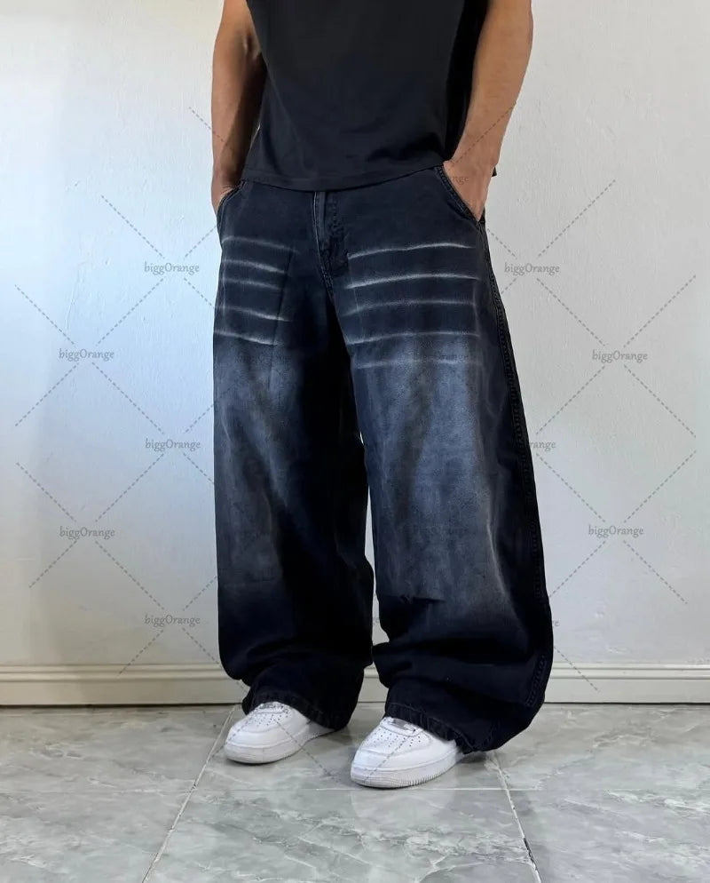 High Street Retro Harajuku Streetwear Trousers American Style Baggy Washed Jeans Men Gothic Punk Trendy Loose Casual Cargo Pants